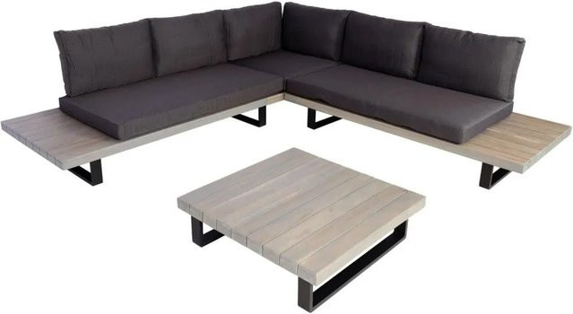 MCW Lounge-Set Garten-Garnitur H54 aus Akazie Holz und Alu in Grau mit dunkelgrauen Polstern - Bild 2