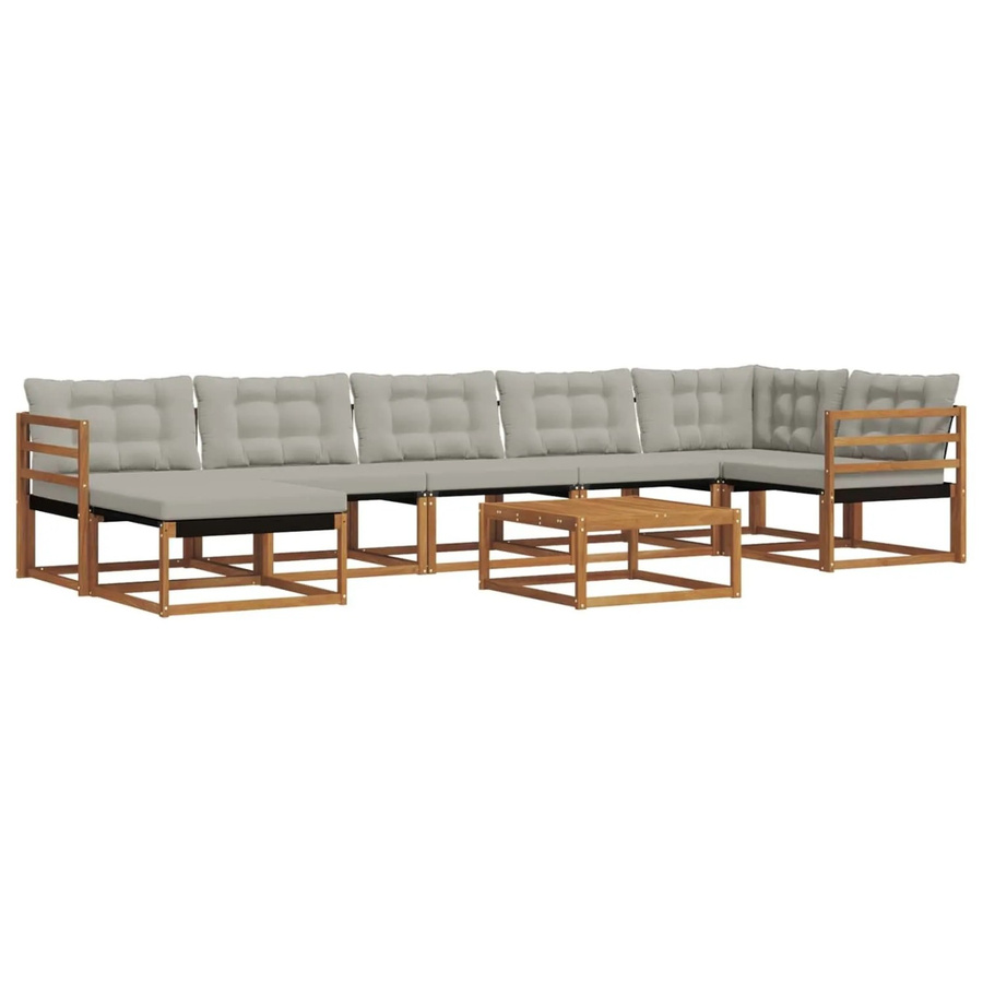 vidaXL 8-tlg. Outdoor-Sofagarnitur in L-Form aus Akazienholz mit Textilene und grauen Kissen - Bild 2