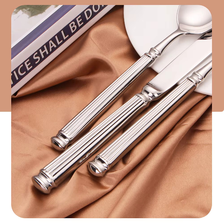 TD HOME Besteckset aus Edelstahl 304 in Silber mit elegantem gestreiftem Griff, spülmaschinenfest - Bild 5