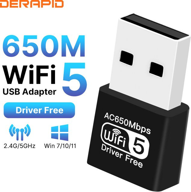 DERAPID Dualband-WLAN-Adapter AC650 in Schwarz mit Dual-Antennen für PC und Laptop - Bild 1