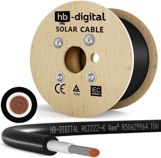 hb-digital Solarkabel 4 mm² H1Z2Z2-K TÜV zertifiziertes PV Kabel für Solaranlagen Schwarz 500m - Bild 1