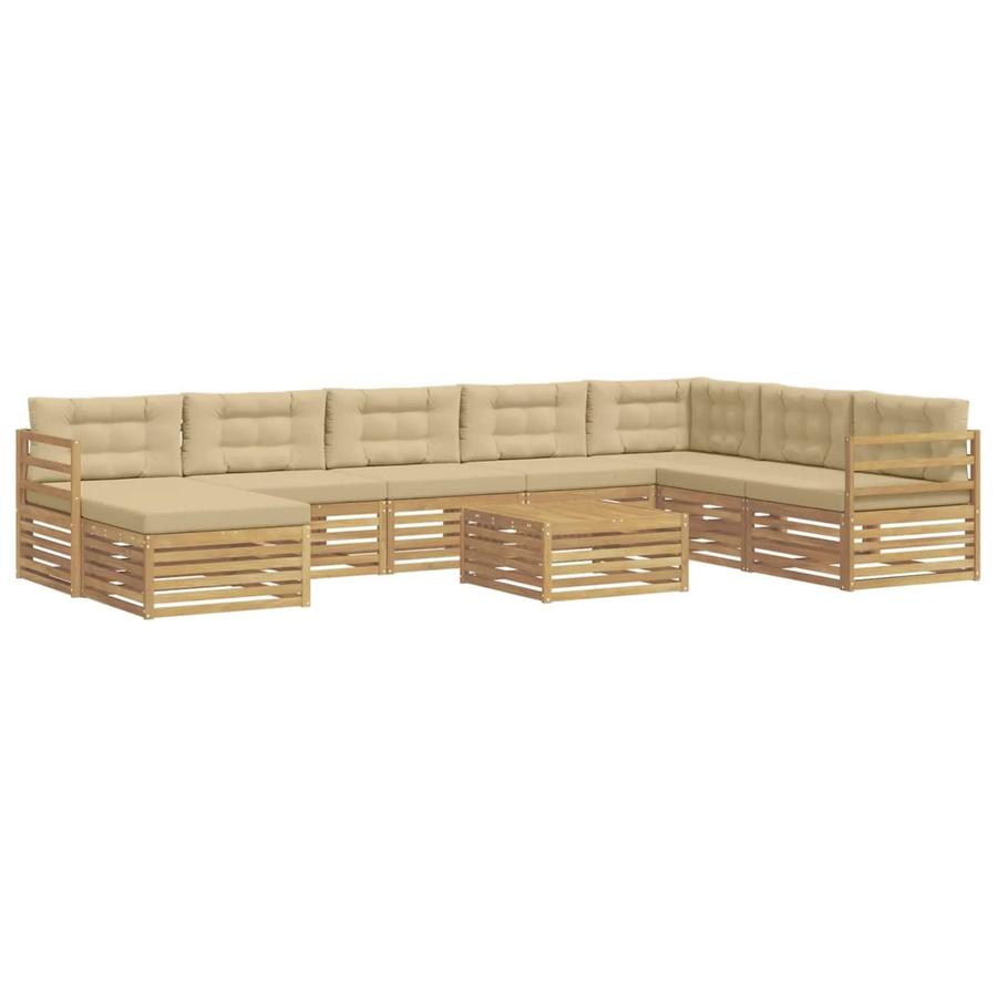 vidaXL Outdoor-Sofagarnitur 9-teilig in U-Form aus Akazienholz mit Kissen in Weiß, Beige und Braun - Bild 2