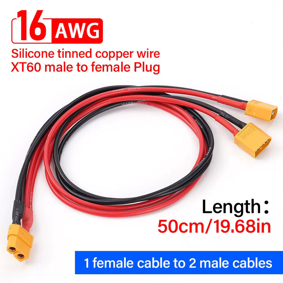 XT60 Stecker zu Buchse Verlängerungskabel 3-Wege-Splitter Adapter mit 16AWG Kabel, Länge: 50 cm - Bild 2