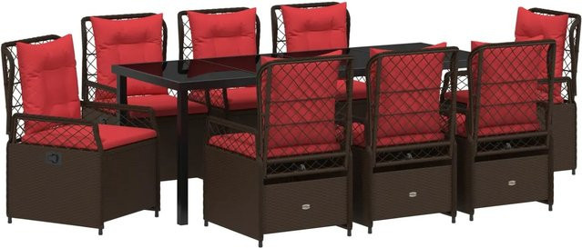 vidaXL Garten Essgruppe 9-teilig aus Poly-Rattan und Glas in Braun - Bild 1