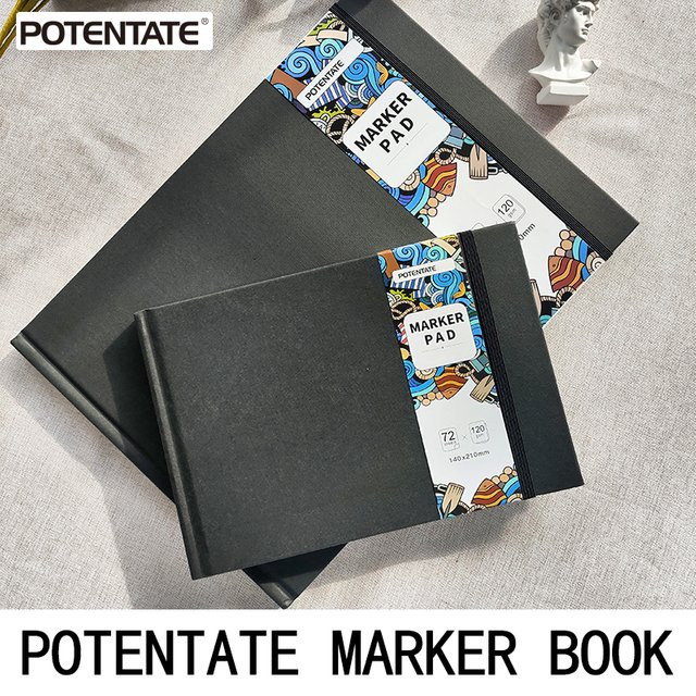 Potentate Skizzenbuch für Marker und Farbstifte, A4, Schwarz, 72 Seiten, 120 g/m2, undurchlässig und fusselfrei - Bild 1