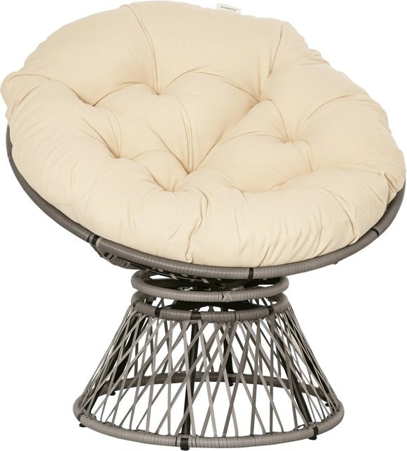 Outsunny Papasansessel aus PE-Rattan und Stahl in Beige mit Polsterung, B: 87 cm, T: 97 cm, H: 90 cm - Bild 1