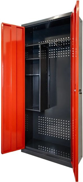 PROREGAL Motorradschrank Owl aus Stahl mit 3 Staufächern und 1 Fachboden, Farbe Anthrazitgrau und Rot, H x B x T: 192 x 80 x 37 cm - Bild 1