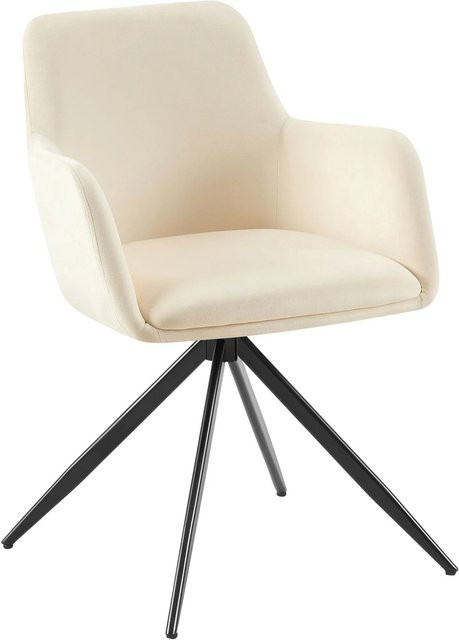 DELUKE Esszimmerstuhl PELON aus Samt in Creme mit Armlehnen, B/T/H: 56 x 62 x 81 cm - Bild 1