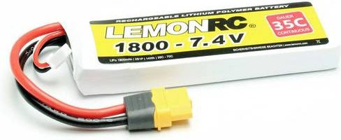 LemonRC LiPo Modellbau-Akkupack 7.4V 1800 mAh 2S 35C Softcase mit XT60 Anschluss in Weiß - Bild 1