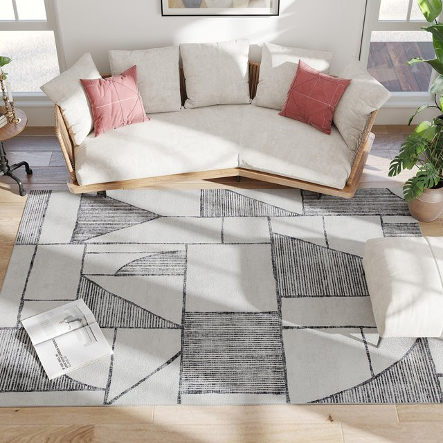 HOMCOM Moderner Wohnzimmerteppich mit geometrischen Linien aus Polyester, Multicolor, B: 230 cm, T: 160 cm, H: 0,7 cm - Bild 1