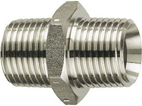 Riegler Doppelgewindenippel aus Edelstahl 1.4571 in Silber, R 3/4 a. / R 3/4 a., SW 32 - Bild 1