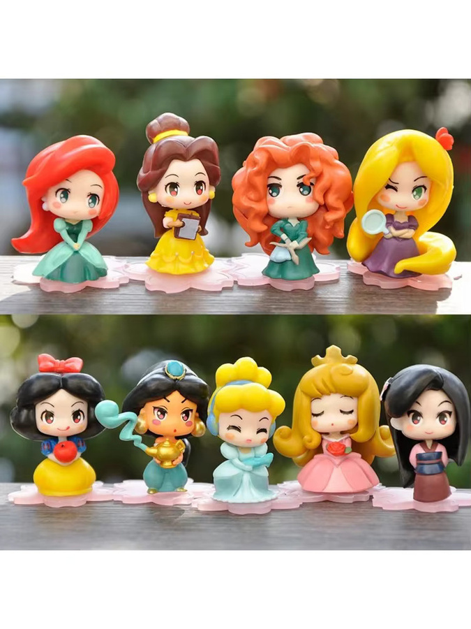 Bandai Disney Prinzessinnen Figuren Set, 9er Pack Kawaii Mini Figuren mit Rapunzel, Schneewittchen, Jasmin, Mulan und Ariel, Mehrfarbig, Höhe: 6 cm - Bild 5