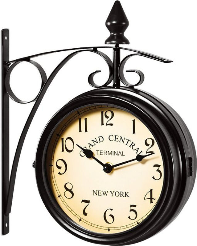 Deuba® Bahnhofsuhr im Retrolook, zweiseitig, Schwarz, Analog, Metall, Durchmesser: 32,5 cm - Bild 1