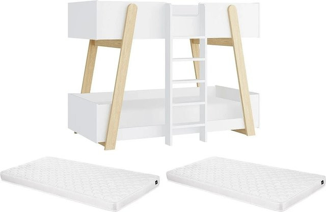 Vente-unique Etagenbett Corodela für Kinder in Naturfarben Hell und Weiß, B/T: 90 x 190 cm - Bild 1