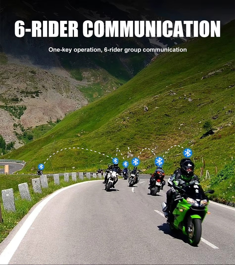 Mornystar S8 Motorrad-Gegensprechanlage mit Bluetooth und GPS, wasserdichtes Helm-Headset für bis zu 6 Fahrer mit 1200 m Reichweite und FM-Funktion - Bild 2