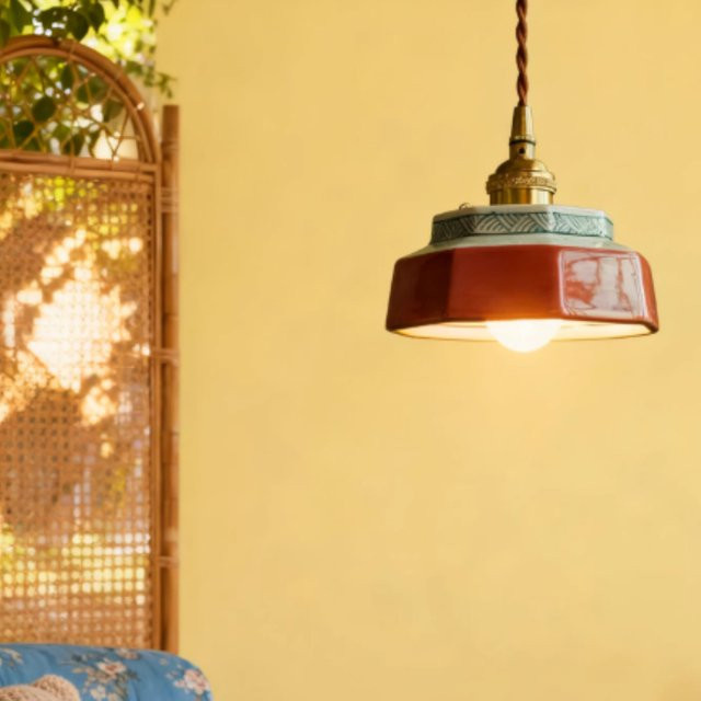 TAONUANSHU Vintage LED Pendelleuchte aus Keramik in Kupfer für Schlafzimmer und Esszimmer - Bild 1