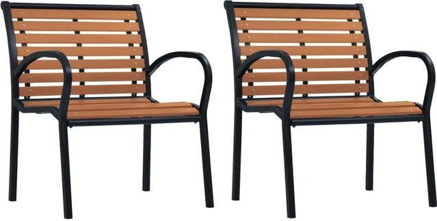 vidaXL Gartenstühle Set aus Stahl und WPC in Schwarz und Braun, 2er Pack stapelbare Gartenstühle mit Armlehnen - Bild 1