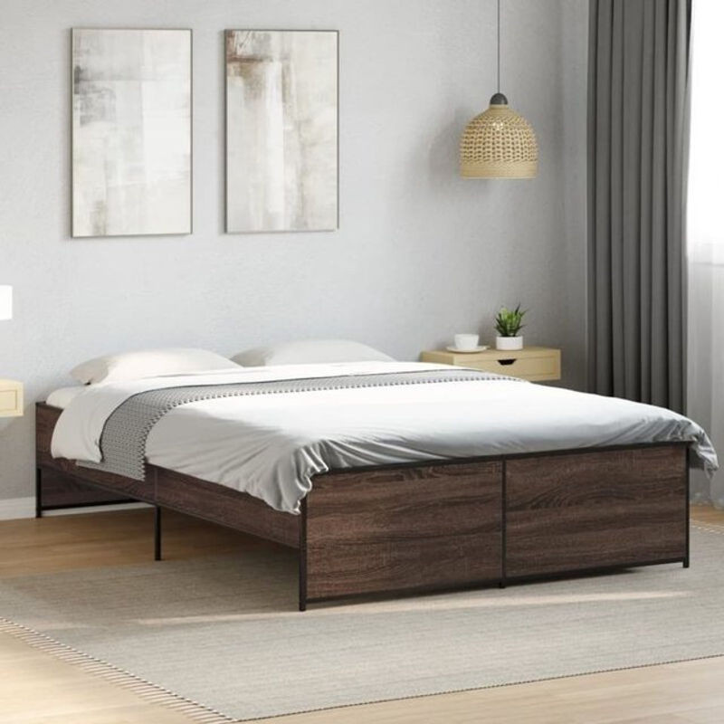Vidaxl Bettgestell Modern in Braun mit Eichen-Optik aus Holzwerkstoff und Stahl, B: 140 cm, L: 190 cm - Bild 1