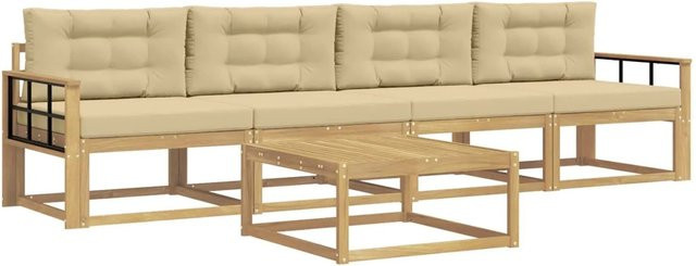vidaXL Outdoor-Sofagarnitur aus Akazienholz mit 3-Sitzer-Sofa, Couchtisch und Kissen in Weiß und Beige - Bild 1