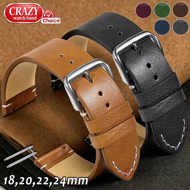 Uhrenarmband Leder, Ölwachs-Leder, Schwarz, Herren - Bild 1