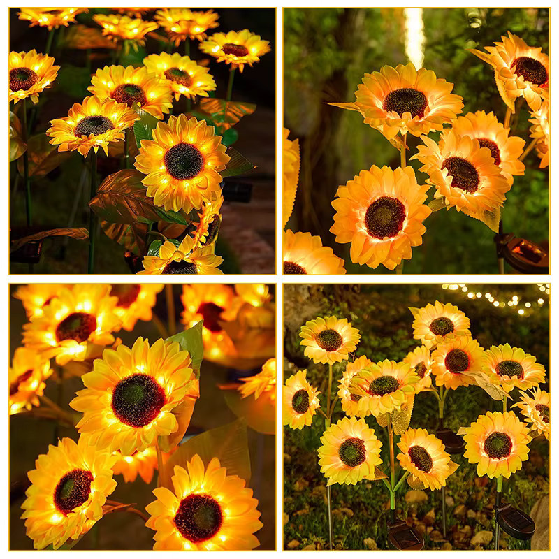 SHENZHITECH Solar-Sonnenblumenlichter mit LED in Warmweiß, gelbe Blumen-Gartenstecker zur Dekoration von Garten, Rasen und Terrasse - Bild 2