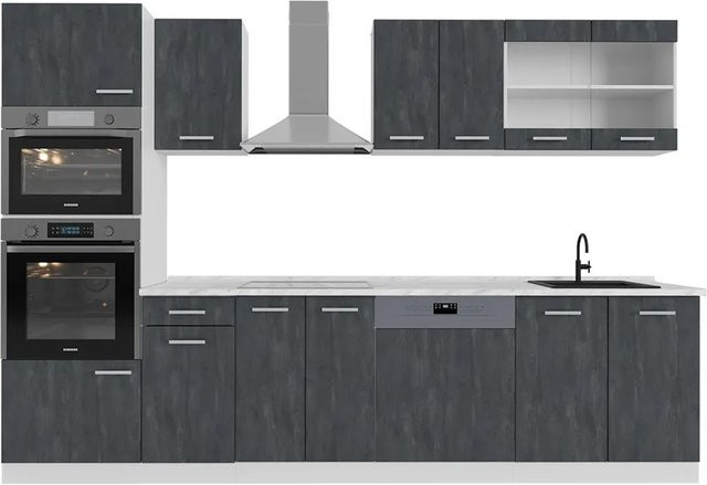 Vicco Küchenzeile R-Line modern in Schwarz Beton und Weiß, Breite: 300 cm - Bild 2