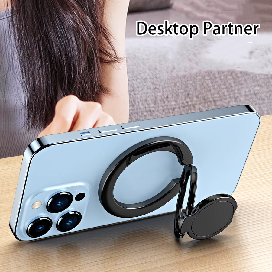 WSSHE Magnetischer Handy-Fingerringhalter und faltbarer Ständer für MagSafe-Zubehör in Schwarz, kompatibel mit iPhone 14 und 15 - Bild 2