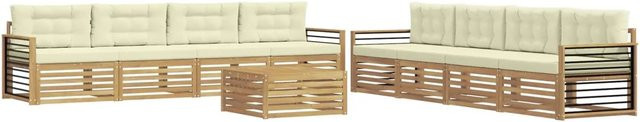 vidaXL Outdoor-Sofagarnitur 9-teilig aus Akazienholz mit Kissen in Weiß, Beige und Braun aus UV-beständigem Polyester - Bild 1