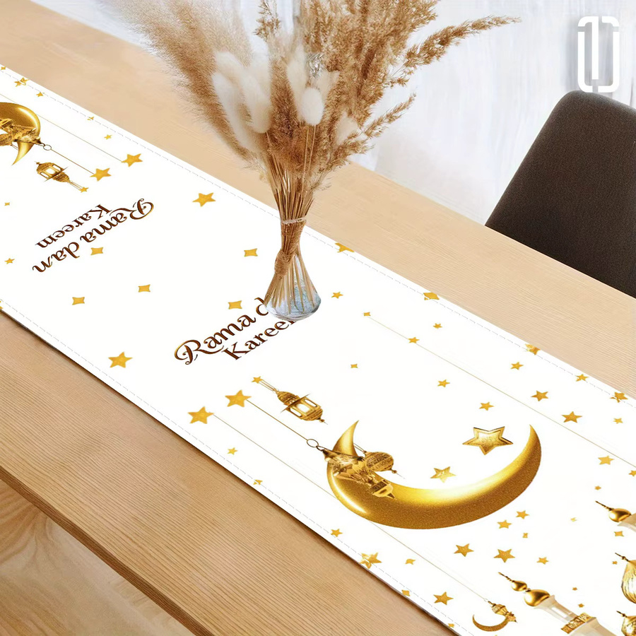 VIKAMA Tischläufer mit Mond- und Laternen-Design für Eid Al-Adha und Eid Al-Fitr Dekorationen, B/H: 90 x 33 cm - Bild 2