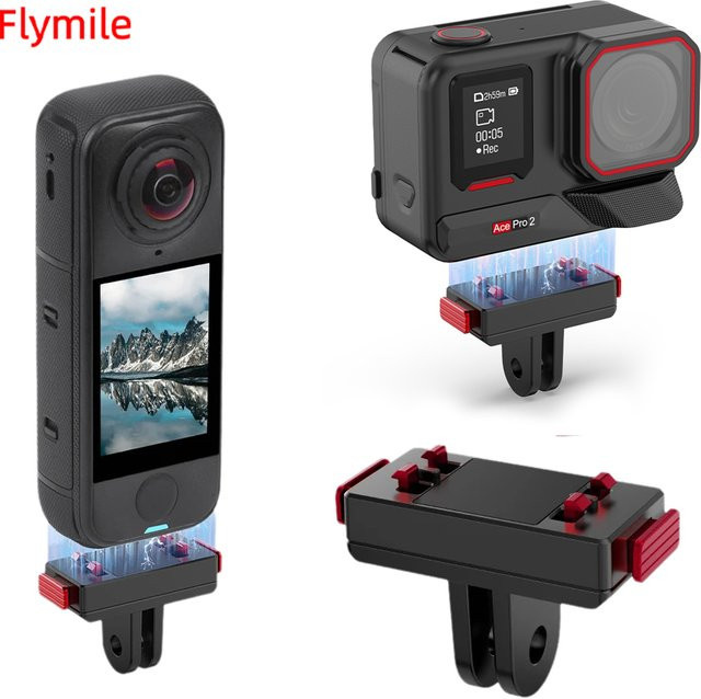 Flymile Magnetische Basis für Insta360 Ace Pro Kamera Zubehör, Halterungsadapter mit Schnellverschluss, Schwarz - Bild 1
