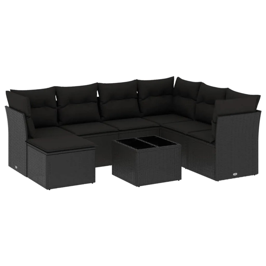 vidaXL 8-tlg Garten-Sofagarnitur in U-Form aus Polyrattan mit Kissen in Schwarz - Bild 2