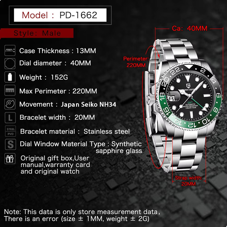 PAGANI DESIGN GMT-Automatikuhr, Keramik, Saphirglas, 40 mm, Herren - Bild 3