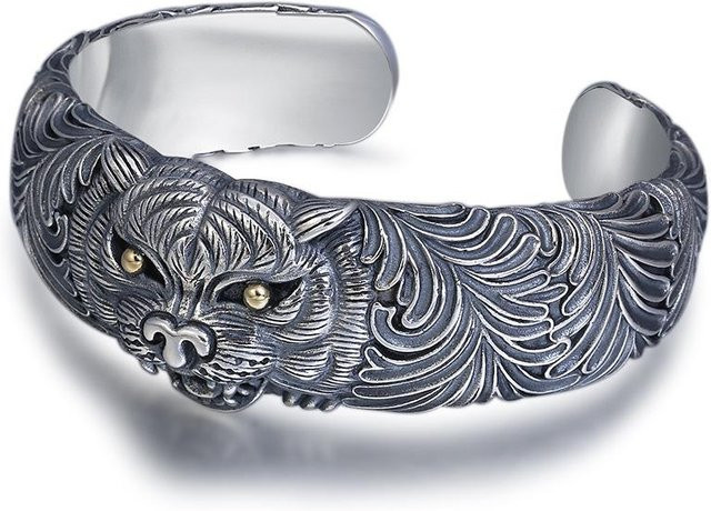 POMOiii Armreif 925 Silber, Tiger, Vintage, grau, Männer - Bild 1