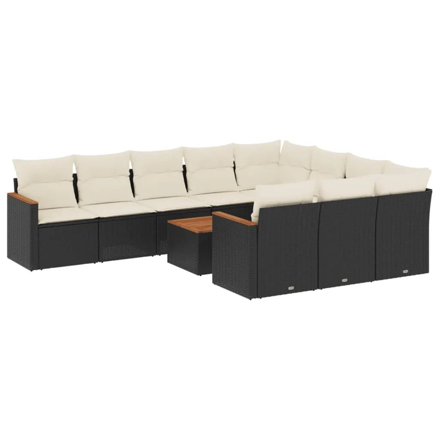 vidaXL 11-teilige Garten-Sofagarnitur aus Poly-Rattan und Akazienholz in Schwarz-Creme mit Kissen - Bild 2