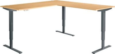 Elektrisch höhenverstellbarer Winkelschreibtisch AERO FLEX mit T-Fuß und Memorypanel, Farbe Buche/Anthrazit, B: 200 cm, T: 200 cm - Bild 1