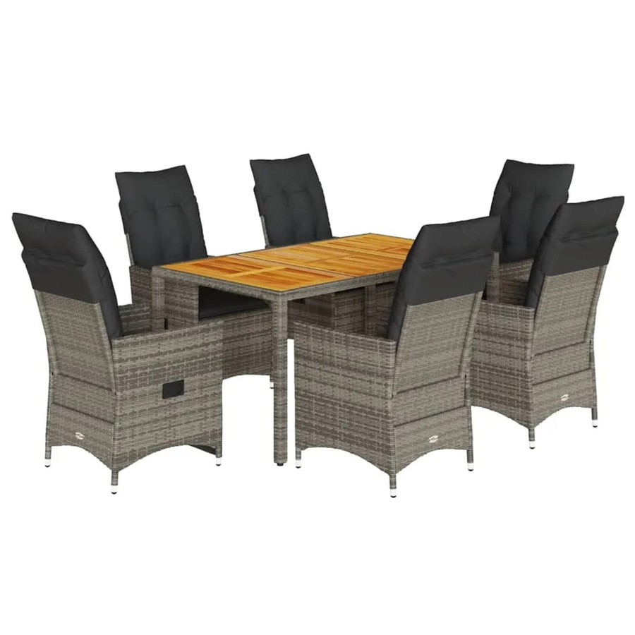 vidaXL 7-teilige Garten-Essgruppe aus Poly-Rattan und Akazienholz in Grau mit Kissen - Bild 2