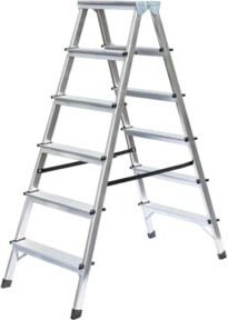 Günzburger MUNK Standard-Stehleiter aus Stahl, beidseitig begehbar, 2 x 6 Stufen, Silber - Bild 1