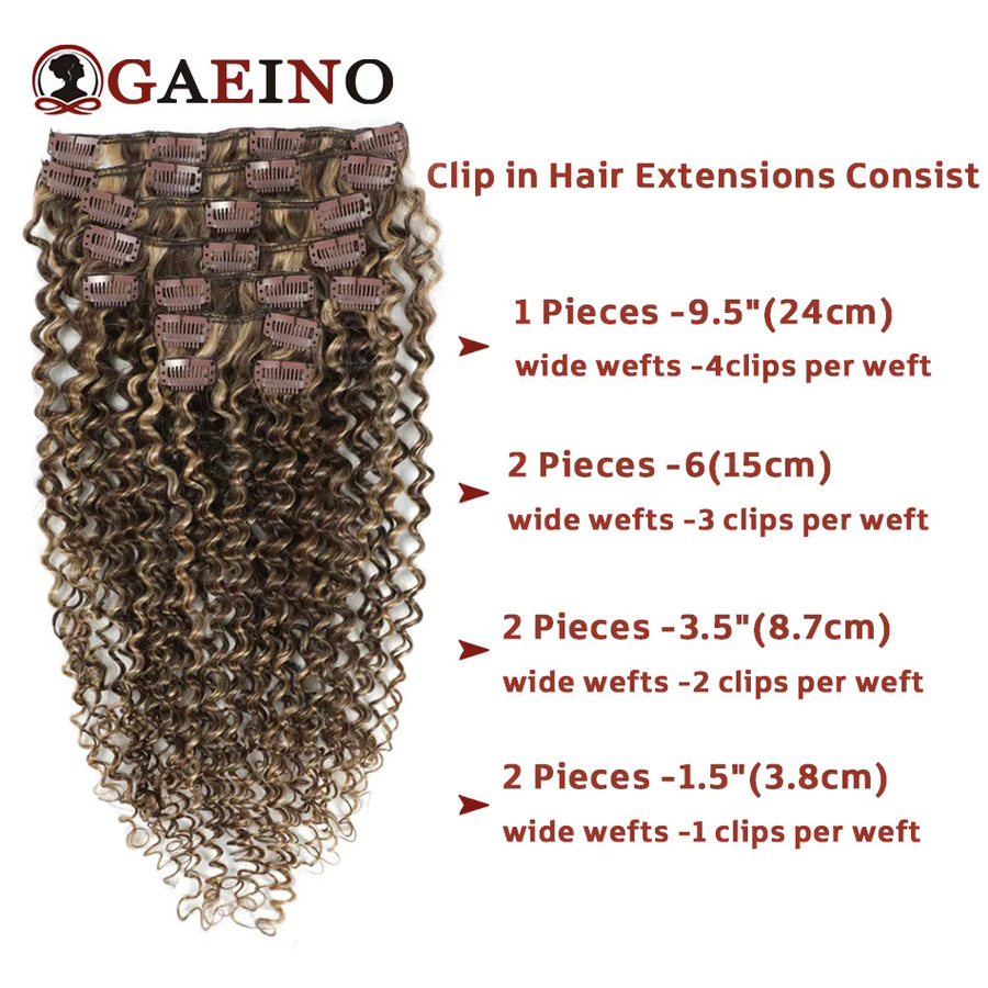 GAEINO Kinky Curly Clip-In Haarverlängerungen Echthaar, 140-160 g, Kastanienbraun & Bronzblond Mix - Bild 2