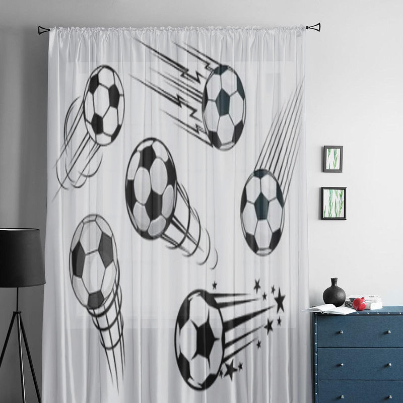 Super Six Chiffon-Vorhang mit Fußball-Grafik in Schwarz-Weiß-Grau, B: 135 cm, H: 114 cm - Bild 5