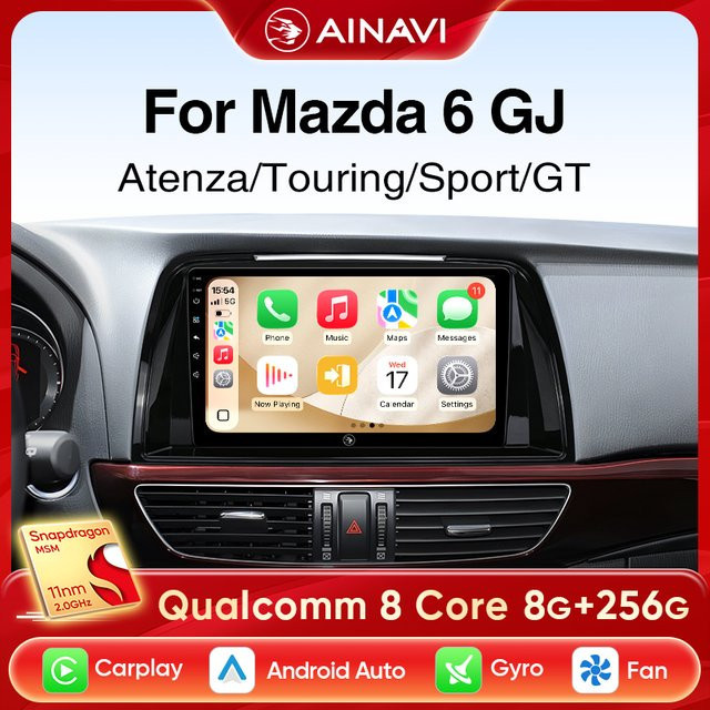 Ainavi Auto Radio für Mazda 6 GJ Atenza Touring Sport GT mit drahtlosem Carplay, Android Auto, WiFi und 4G, 2 Din, Schwarz - Bild 1
