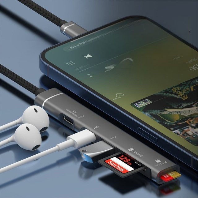 DIXSG USB-C-Hub 2.0 mit 5 Anschlüssen aus Aluminiumlegierung in Silber und Grau für Laptop, PC, MacBook Pro und Surface Pro - Bild 1