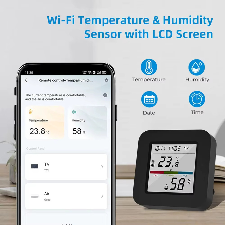 Onenuo Tuya Smart Universal IR Fernbedienung mit Temperatur- und Feuchtigkeitssensor in Schwarz, kompatibel mit Alexa und Google Home - Bild 3