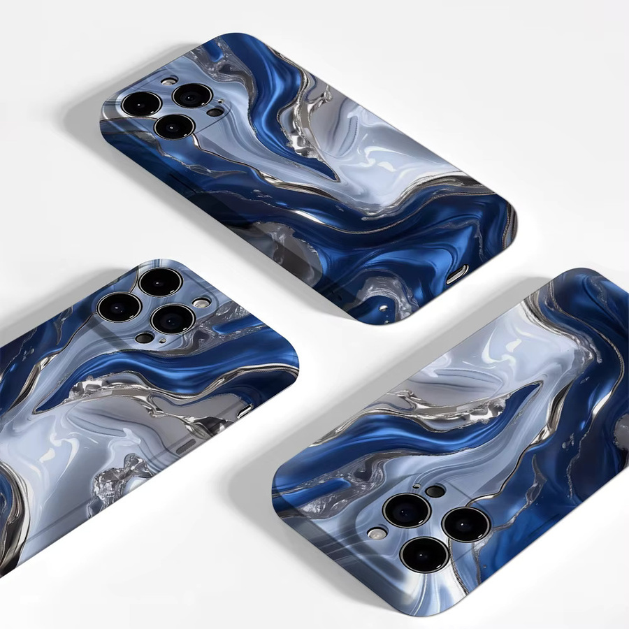 Handyhülle mit fließender Textur in Blau und Silber für Apple iPhone 17 16 15 14 13 12 Pro Max Plus mit doppelschichtiger Rückseite - Bild 3