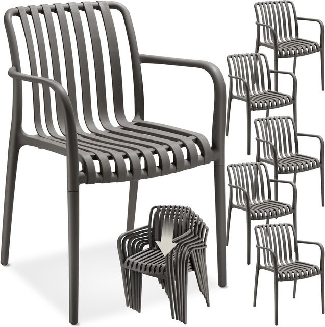 tectake Alcudia Gartenstühle 6er Set Anthrazit, wetterfest, UV-beständig und stapelbar, B/T/H: 54,5 x 58 x 80,5 cm - Bild 1