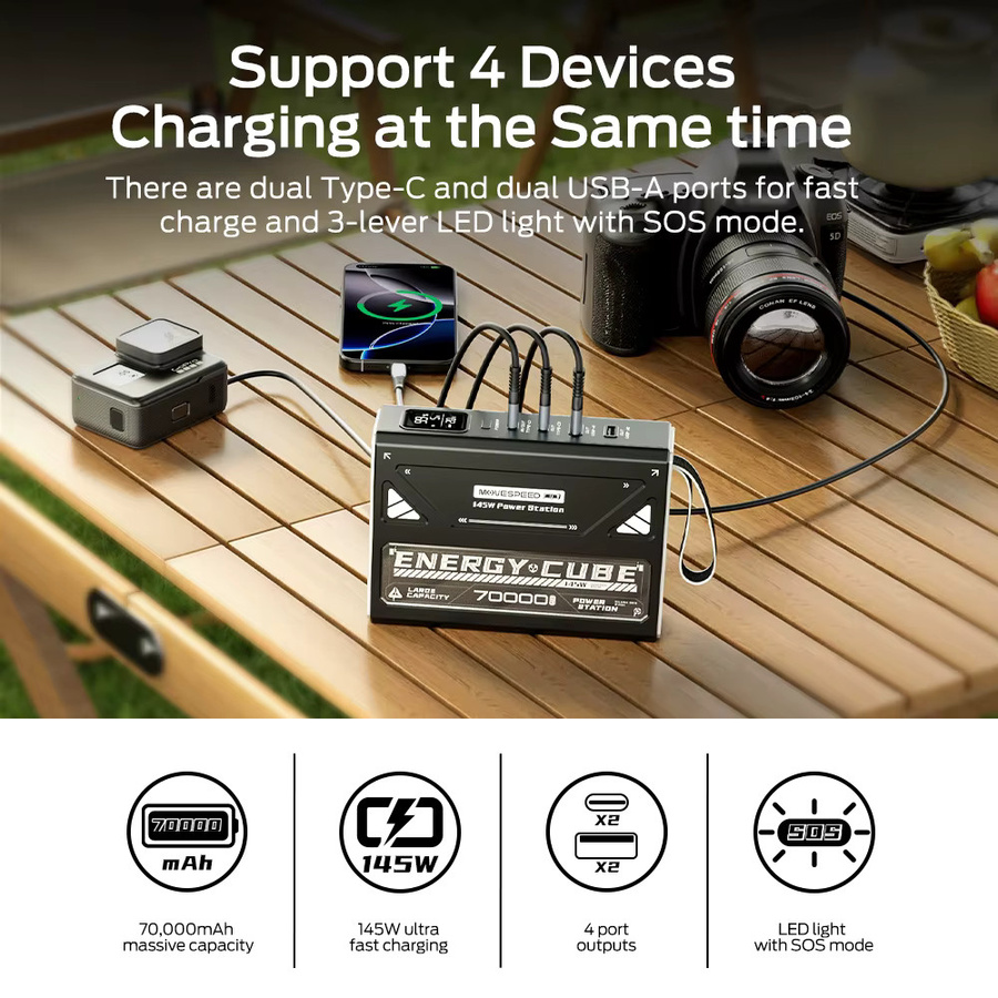 MOVESPEED Z70 Pro Max Powerbank 70000mAh mit 140W Schnellladegerät, externer Akku für MacBook und Laptop, Schwarz - Bild 4
