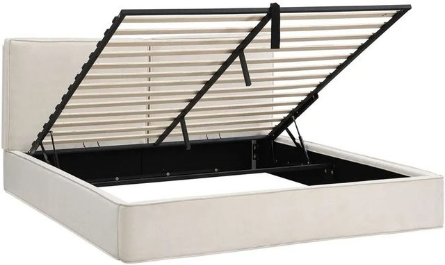 KOMHTOM Polsterbett mit hydraulischem Lift-up-Boden und Lattenrost in Beige aus Chenille, B/T/H: 180 x 200 x 105 cm - Bild 1