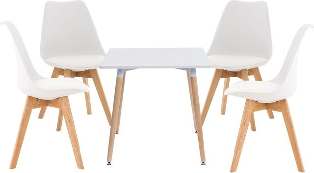CLP Essgruppe Lente in Weiß: 5-teiliges Tisch und Stuhl-Set im skandinavischen Design mit stapelbaren Stühlen - Bild 1