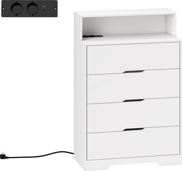 HOMCOM Kommode mit 4 Schubladen und Ladestation in Weiß, Schlafzimmerkommode mit USB- und USB-C-Anschluss und offenem Fach, B/T/H: 80 x 40 x 120 cm - Bild 1