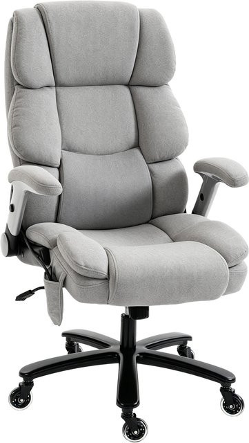 HOMCOM Ergonomischer Bürostuhl als Chefsessel mit hochklappbaren Armlehnen, Airbag-Lendenstütze und Wippfunktion, Farbe: Hellgrau - Bild 1