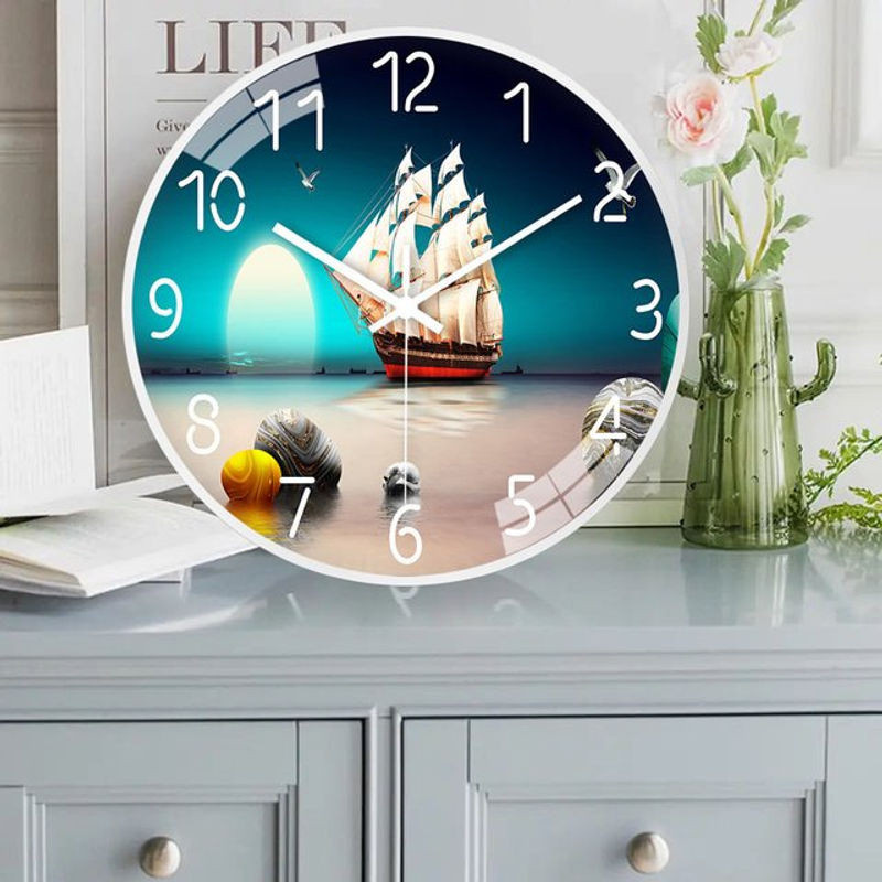 Runde Analog-Wanduhr in Marmor-Optik aus Kunststoff für Wohnzimmer, Küche und Büro, mehrfarbig - Bild 1